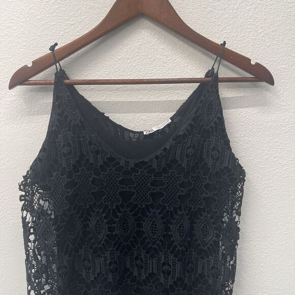 Zara Tank Top Womens Size M Black Crochet Lace Witchy Whimsigoth Grunge - Picture 3 of 6
